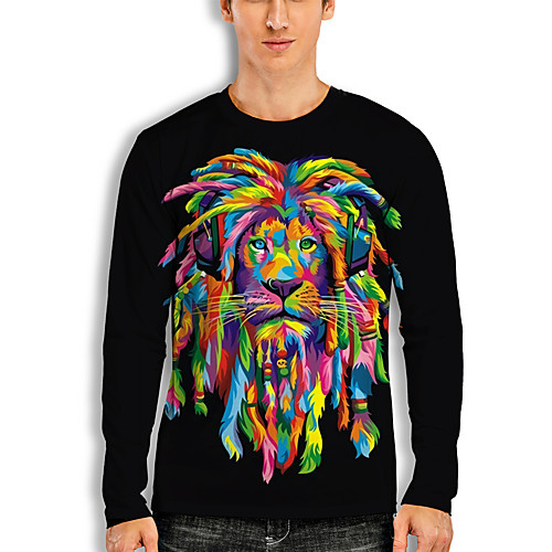

Men's T shirt 3D Print Graphic Lion Animal Print Long Sleeve Daily Tops Basic Casual Black