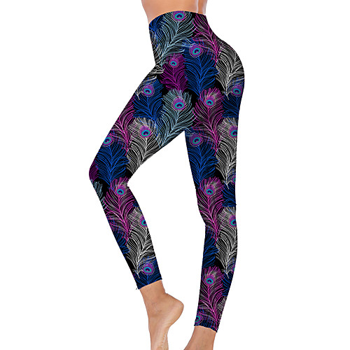 

21Grams Women's High Waist Yoga Pants Cropped Leggings Tummy Control Butt Lift Breathable Peacock Purple Fitness Gym Workout Running Winter Sports Activewear High Elasticity