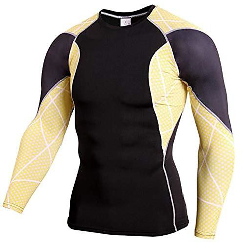 

PRO long sleeve breathable sports tights, men's quick-drying fitness running football basketball training suit sports T-shirt (Color : Yellow, Size : M)