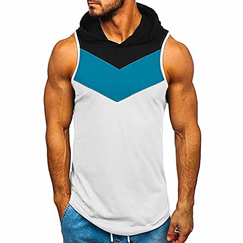 

HULKY Mens Workout Hooded Tank Tops Sleeveless Gym Hoodies Bodybuilding Muscle Sleeveless T-Shirts Cool(White,XXL)