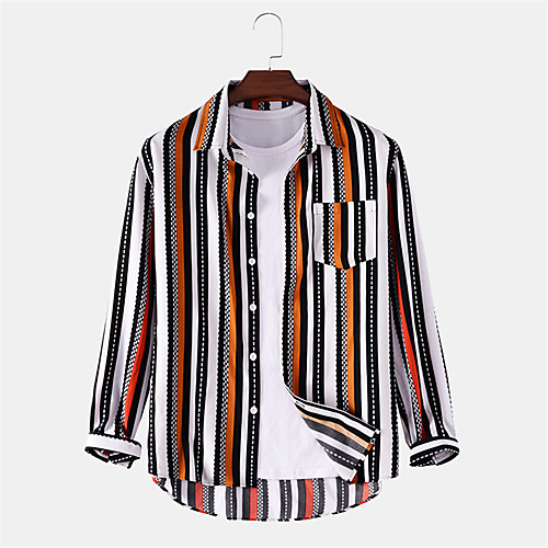 

Men's Shirt Other Prints Striped Button-Down Print Long Sleeve Daily Tops Ethnic Style Casual Orange