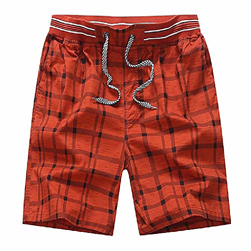 

men's swim trunks, plaid elastic waisted drawstring summer shorts loose beach activewears holiday casual pants l-4xl red