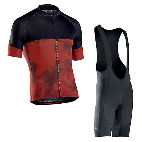 

Men's Short Sleeve Cycling Jersey with Bib Shorts Elastane Black / Red Bike Sports Clothing Apparel