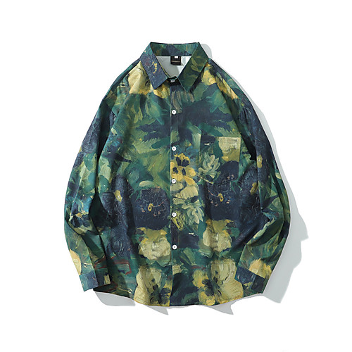 

Men's Shirt 3D Print Graffiti Button-Down Print Long Sleeve Street Tops Casual Green