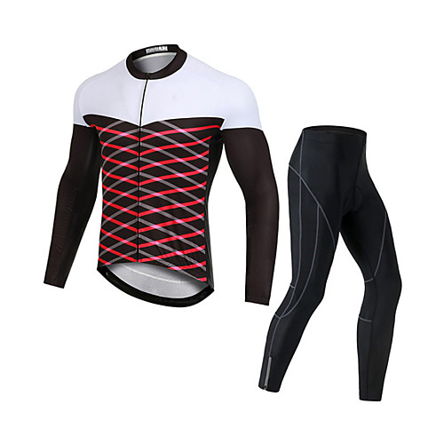 

Men's Long Sleeve Cycling Jersey with Bib Tights Cycling Jersey with Tights Winter Elastane BlackWhite Bike Sports Clothing Apparel