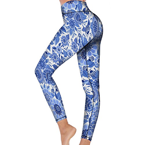 

21Grams Women's High Waist Yoga Pants Cropped Leggings Tummy Control Butt Lift Breathable Blue Fitness Gym Workout Running Winter Sports Activewear High Elasticity