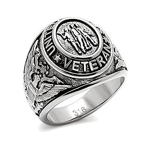 

us military veteran ring - (silver color) war veteran jewelry military rings for army, navy, marines, air force, coast guard - officers military gear with flag decal emblem design. (9)