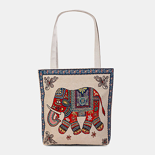 

women bohemian elephant printed large capacity national tote handbag