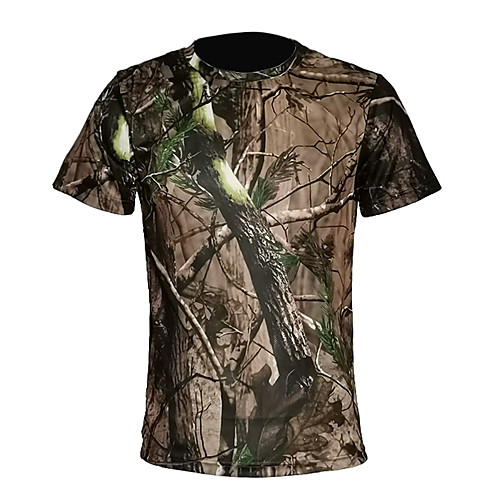 

Men's Hunting T-shirt Camo / Camouflage Short Sleeve Outdoor Summer Breathability Wearable Quick Dry Soft Cotton Polyester Green / Yellow Jungle camouflage ACU CP Black