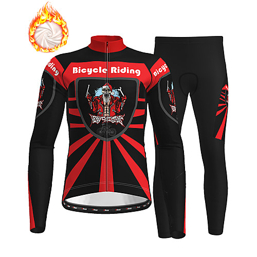 

21Grams Men's Long Sleeve Cycling Jersey with Tights Winter Fleece Red Skull Christmas Santa Claus Bike Thermal Warm Fleece Lining Breathable Warm Quick Dry Sports Graphic Mountain Bike MTB Road Bike