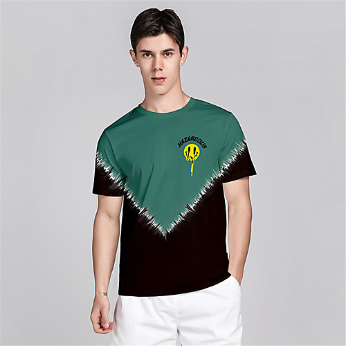

Men's T shirt 3D Print Color Block Graphic Prints 3D Print Short Sleeve Daily Tops Casual Beach Green / Black