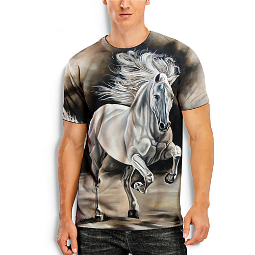 

Men's T shirt 3D Print Graphic 3D Animal Print Short Sleeve Casual Tops Simple Classic Black / White