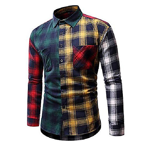

men's slim fit plaid shirt long sleeve hipster button down dress shirts