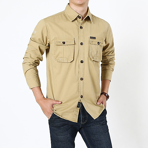 

Men's Hiking Shirt / Button Down Shirts Fishing Shirt Long Sleeve Sweatshirt Top Outdoor Lightweight Windproof Breathable Quick Dry Pure Color Autumn / Fall Spring Cotton Solid Color Black Army Green