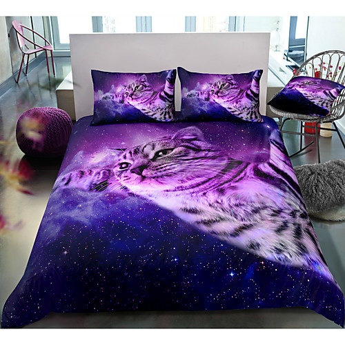 

Space Cat Print 3-Piece Duvet Cover Set Hotel Bedding Sets Comforter Cover with Soft Lightweight Microfiber, Include 1 Duvet Cover, 2 Pillowcases for Double/Queen/King(1 Pillowcase for Twin/Single)