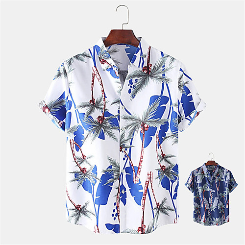

Men's Shirt Other Prints Graphic Tree Button-Down Print Short Sleeve Daily Tops Casual Hawaiian White Navy Blue