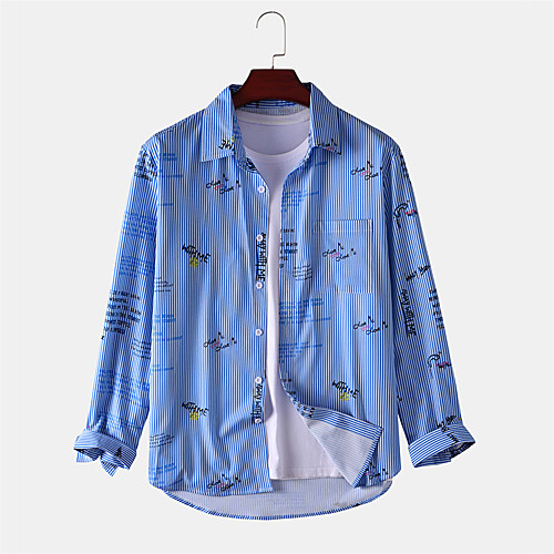 

Men's Shirt Other Prints Striped Button-Down Print Long Sleeve Daily Tops Casual Blue