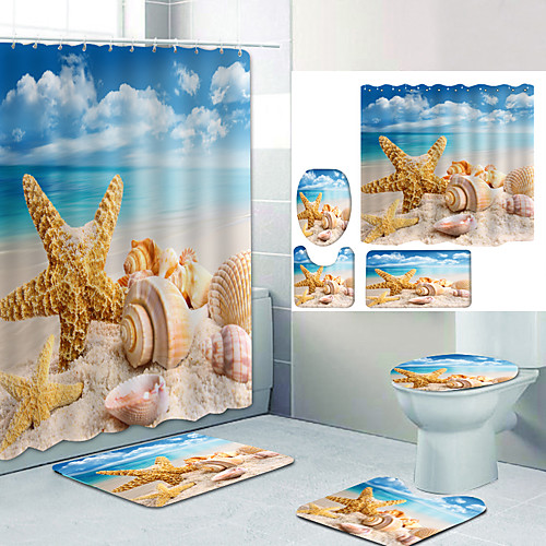 

Bathroom Shower Curtain & Mat Set Modern Polyester New Design