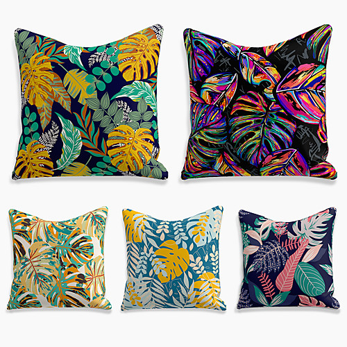 

5 pcs Linen Pillow Cover, Rainforest Simple Casual Square Polyester Traditional Classic