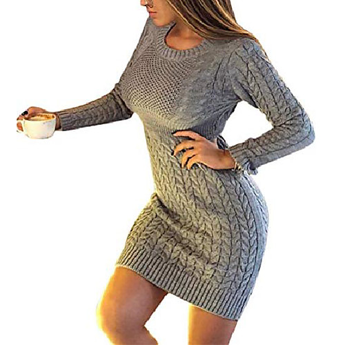 

ladies knitted dress sweater dress with cable stitch stretch bodycon long sleeved dress knitted sweater for winter jumper mini dress gray xs