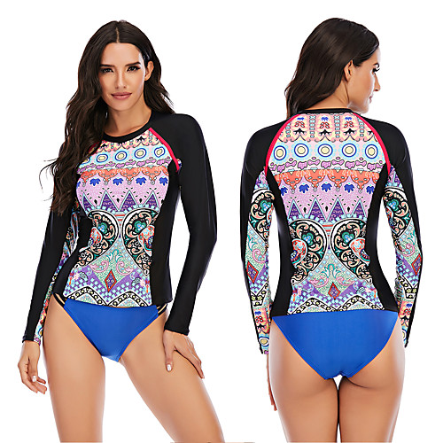 

Women's Rashguard Swimsuit Elastane Swimwear Breathable Quick Dry Long Sleeve 2 Piece - Swimming Surfing Water Sports Painting Autumn / Fall Spring Summer