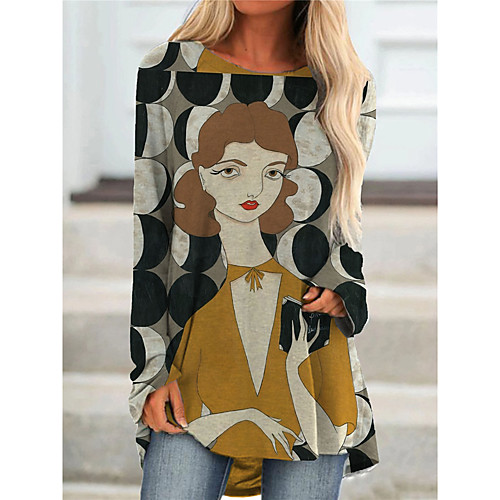 

Women's T Shirt Dress Tee Dress Short Mini Dress Black Long Sleeve Print Color Block Print Fall Spring Round Neck Casual 2021 S M L XL XXL 3XL