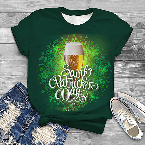 

Women's Plus Size Print Graphic Leaf Beer T shirt Large Size Round Neck Short Sleeve Tops Big Size