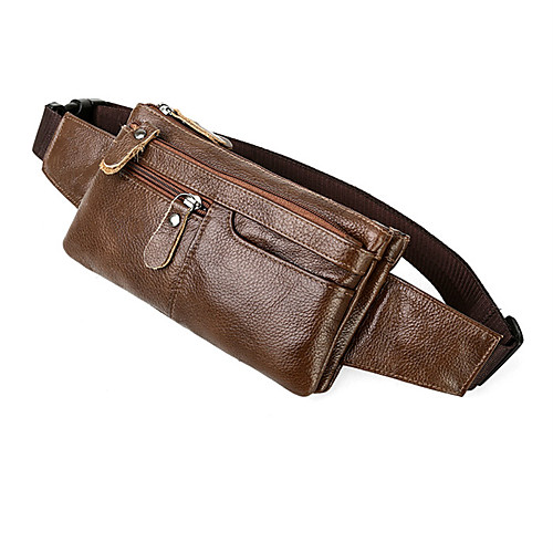 

Men's Bags Cowhide Fanny Pack Zipper Plain Daily Outdoor 2021 Bum Bag MessengerBag Black Brown Coffee