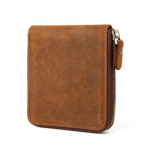 

Men's Bags Cowhide Wallet Zipper Daily Outdoor 2021 Dark Brown