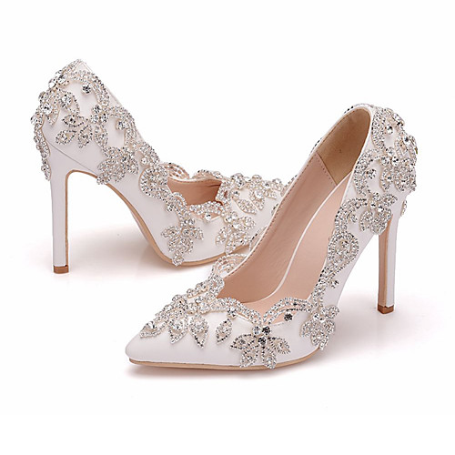 

Women's Wedding Shoes Stiletto Heel Pointed Toe Wedding Pumps Vintage Sexy Minimalism Wedding Party & Evening PU Rhinestone Sparkling Glitter Solid Colored White