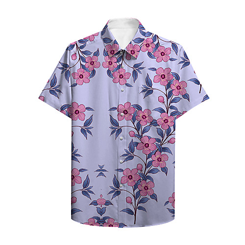 

Men's Shirt Other Prints Plants Floral Button-Down Print Short Sleeve Casual Tops Casual Hawaiian Purple