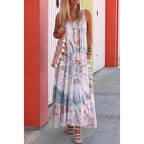 

Women's Strap Dress Maxi long Dress Blushing Pink Sleeveless Print Print Summer Round Neck Casual 2021 S M L XL XXL