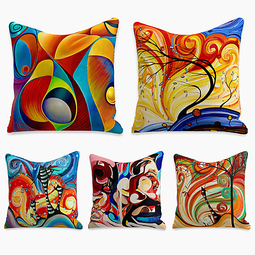 

5 pcs Linen Pillow Cover, Tie Dyed Simple Casual Square Polyester Traditional Classic