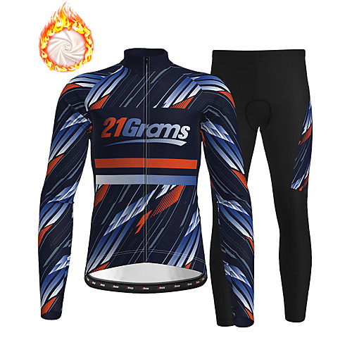 

21Grams Men's Long Sleeve Cycling Jersey with Tights Winter Fleece Dark Blue Bike Thermal Warm Fleece Lining Breathable Warm Quick Dry Sports Graphic Mountain Bike MTB Road Bike Cycling Clothing