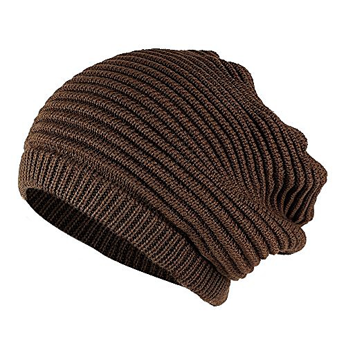 

10 Inch Deep Crown Acrylic Slouch Beanie Hat - Brown