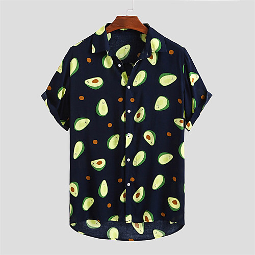 

Men's Shirt Other Prints Fruit Button-Down Short Sleeve Daily Tops 100% Cotton Casual Hawaiian White Yellow Navy Blue