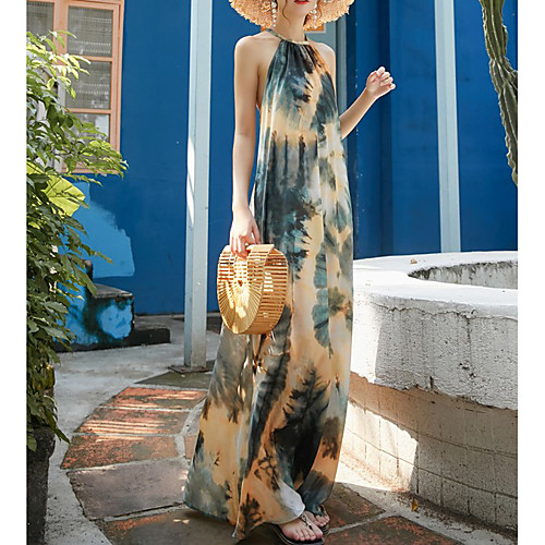 

Sheath / Column Maxi Floral Holiday Party Wear Dress Halter Neck Sleeveless Floor Length Jersey with Pattern / Print 2021