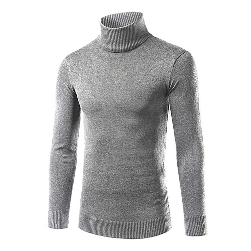 

Men's Knitted Solid Color Pullover Long Sleeve Sweater Cardigans Turtleneck Fall Winter Black Light gray Navy Blue