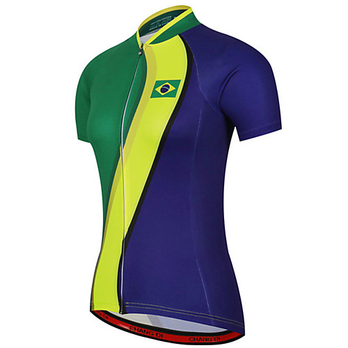 

21Grams Women's Short Sleeve Cycling Jersey Spandex Polyester BlueGreen Brazil National Flag Bike Jersey Top Mountain Bike MTB Road Bike Cycling UV Resistant Breathable Quick Dry Sports Clothing