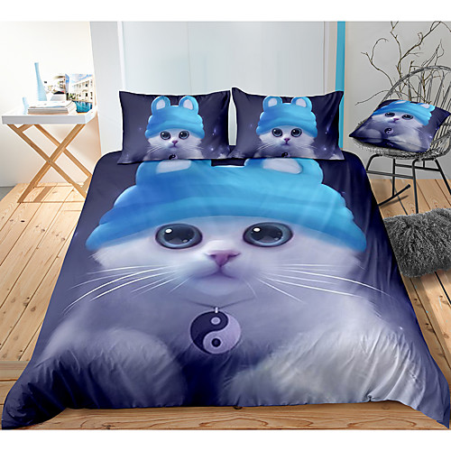 

Cat Print 3-Piece Duvet Cover Set Hotel Bedding Sets Comforter Cover with Soft Lightweight Microfiber, Include 1 Duvet Cover, 2 Pillowcases for Double/Queen/King(1 Pillowcase for Twin/Single)
