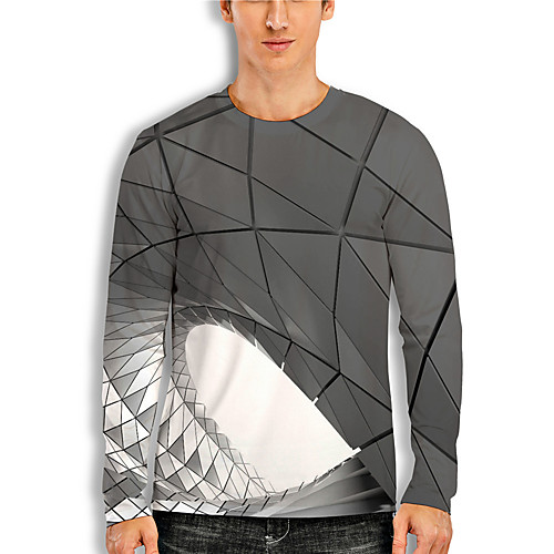 

Men's T shirt 3D Print Geometric 3D 3D Print Long Sleeve Daily Tops Casual Gray