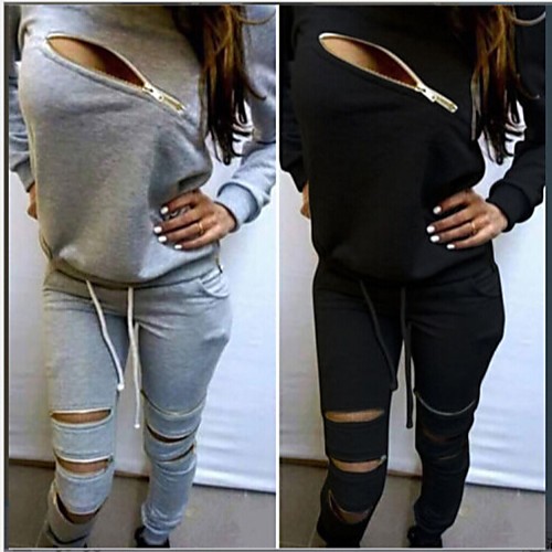 

women's sweatsuits 2 pcs tracksuit round neck long sleeve sweatshirt zipper long pants outfits set (m,gray)