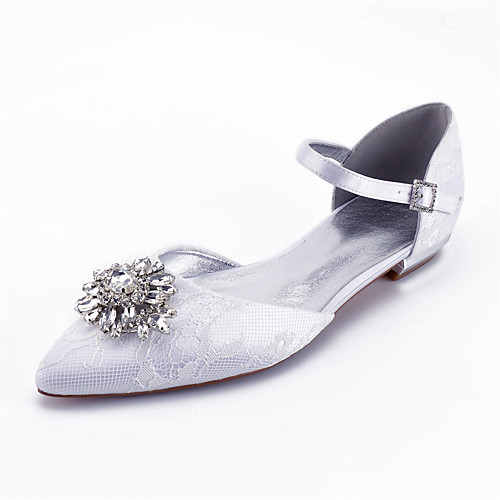 

Women's Wedding Shoes Flat Heel Pointed Toe Wedding Flats Classic Sweet Wedding Party & Evening Lace Rhinestone Crystal Solid Colored White Champagne Ivory