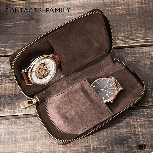 

men genuine leather retro fashion couple watch collection storage bag