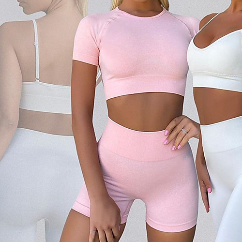 

Women's 2 Piece Seamless Activewear Set Yoga Suit Compression Suit Athletic Athleisure 2pcs Summer Short Sleeve High Waist Nylon Quick Dry Breathable Soft Fitness Gym Workout Running Training Exercise