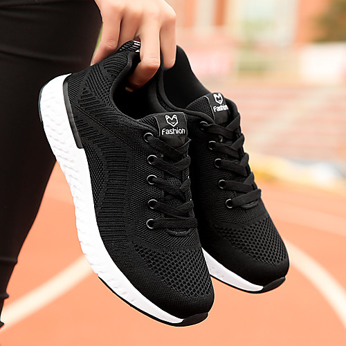 

Women's Flats Flat Heel Round Toe Sporty Daily Outdoor Running Shoes Walking Shoes Mesh Lace-up Solid Colored Black / Red Pink / Grey Black