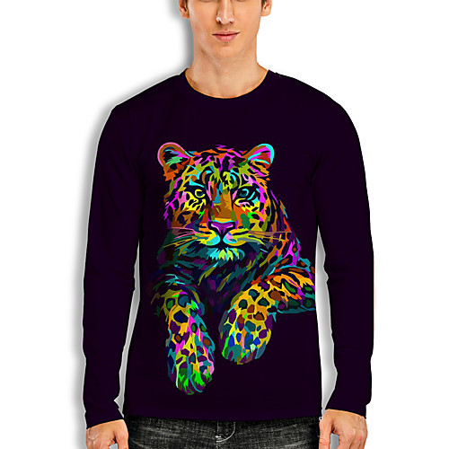 

Men's T shirt 3D Print Graphic 3D Animal Print Long Sleeve Casual Tops Cartoon Classic Rainbow