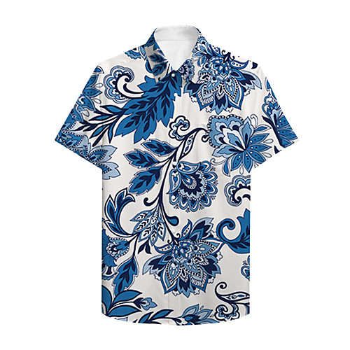 

Men's Shirt 3D Print Graphic Floral Print Short Sleeve Daily Tops Basic Casual Blue