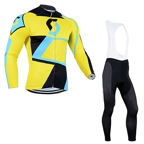 

Men's Long Sleeve Cycling Jersey with Bib Tights Winter Elastane Black / Yellow Bike Sports Clothing Apparel