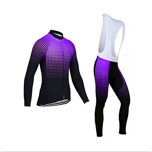 

Men's Long Sleeve Cycling Jersey with Bib Tights Winter Elastane Purple Red Grey Bike Sports Clothing Apparel